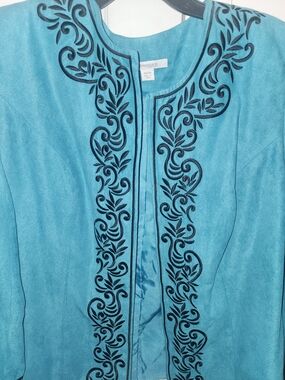 dressbarn Teal Blue Embroidered Blazer